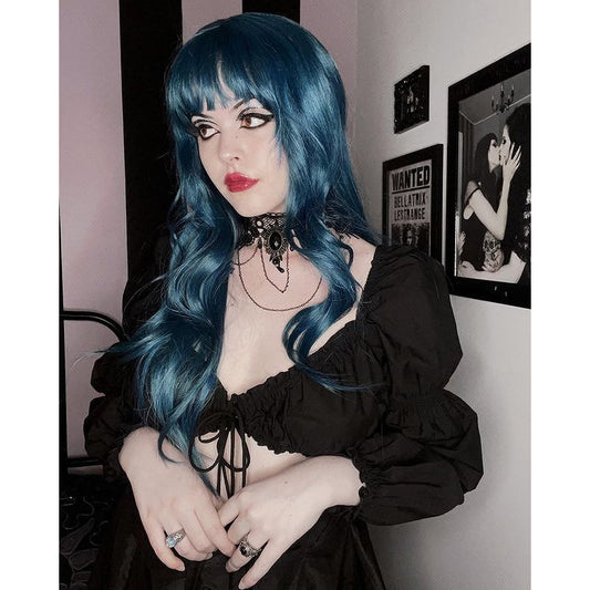 "LOLITA BLUE BANGS LONG" CURLY WIG N042801