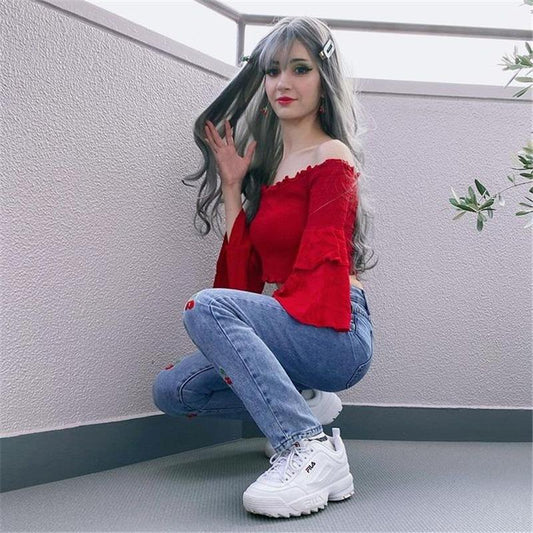 [@lirielaa ]"CHERRY EMBROIDERED" TROUSERS N092605