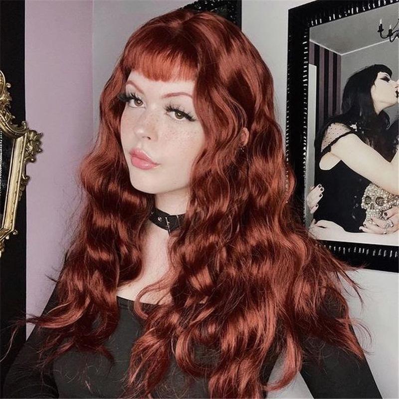 [@vampiregiulia ] CUTE RETRO RED LONG WOOL ROLL WIG H082108