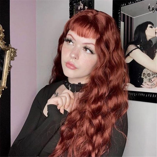 [@vampiregiulia ] CUTE RETRO RED LONG WOOL ROLL WIG H082108