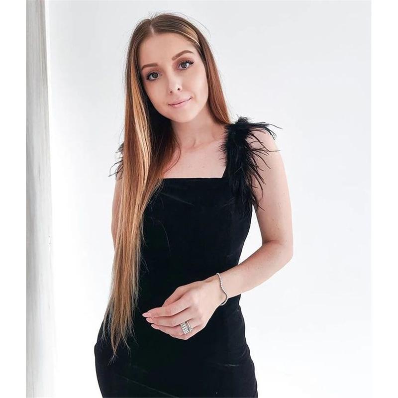 [@vsioana ]"BLACK SPLIT FUR SHOULDER" DRESS N111003