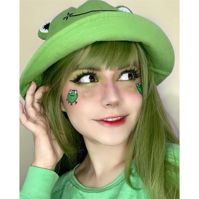 [@punk__macarroni ]"FRUIT GREEN AIR BANGS BIG WAVY LONG CURLY" WIG D051511