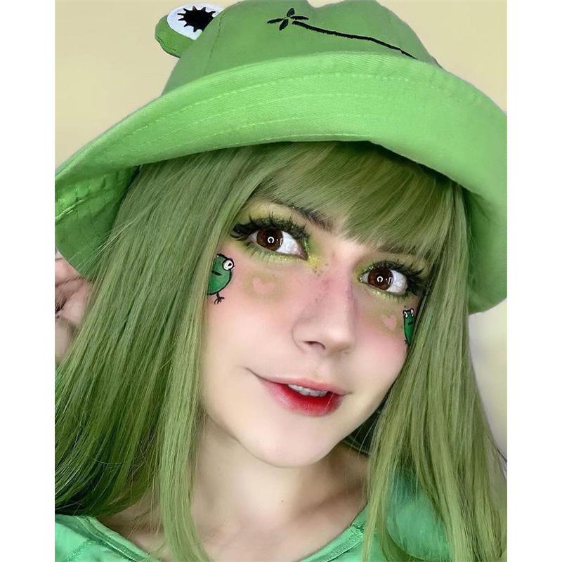 [@punk__macarroni ]"FRUIT GREEN AIR BANGS BIG WAVY LONG CURLY" WIG D051511