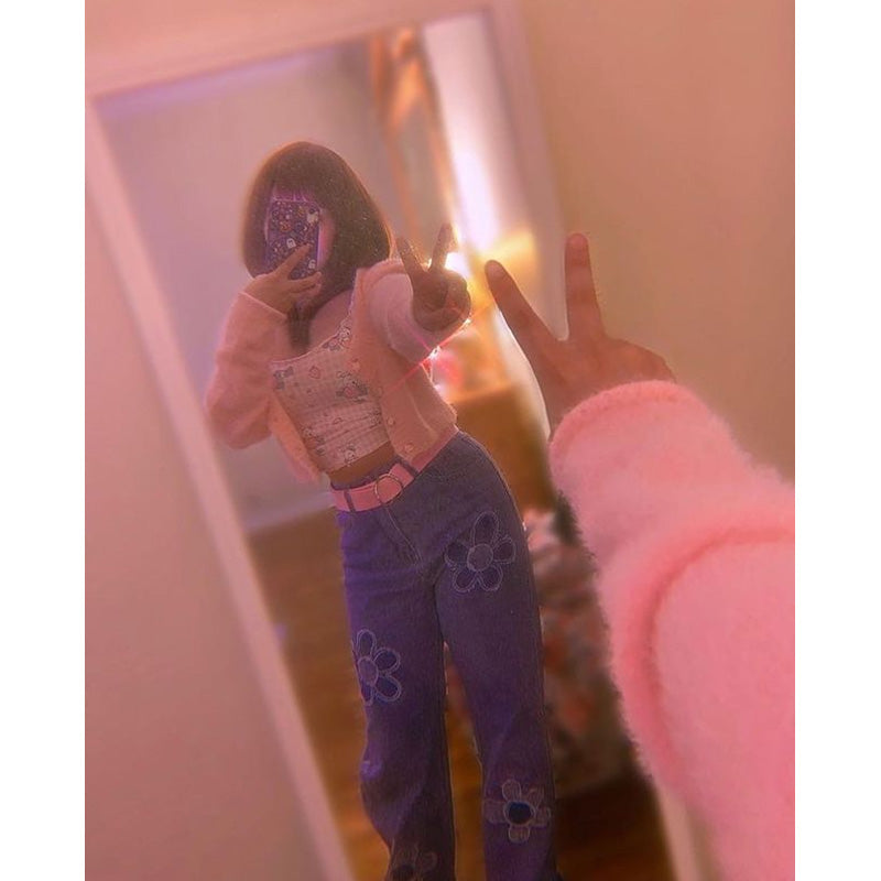 BLUE FLOWER PATTERN JEANS UB2587