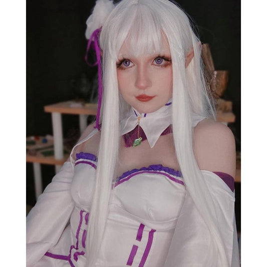 NATURAL BANGS WHITE LONG STRAIGHT WIG UB3209