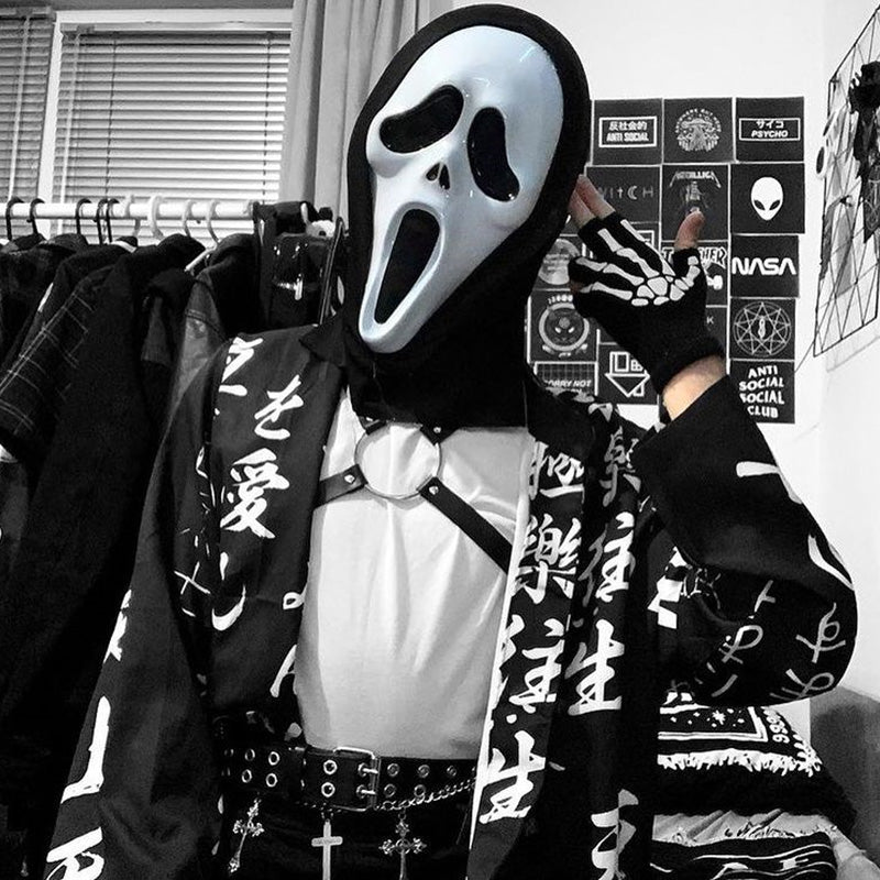 "BLACK RETRO CHINESE CHARACTER PRINT" SHIRT UB2376