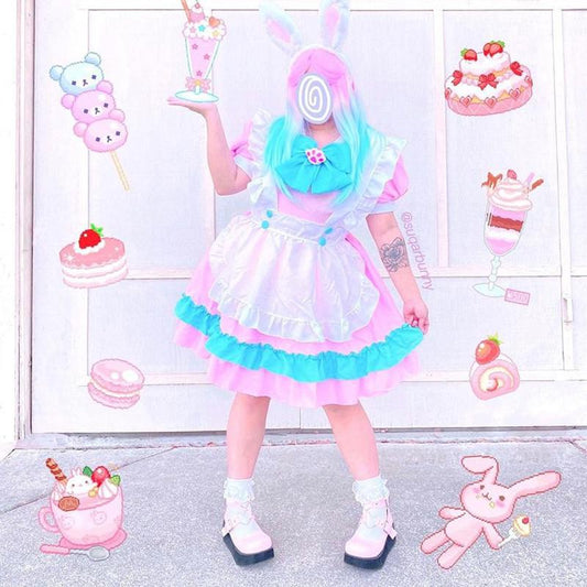 "LOLITA CAT PAW BOW PINK BLUE MAID" OUTFIT DRESS N022406