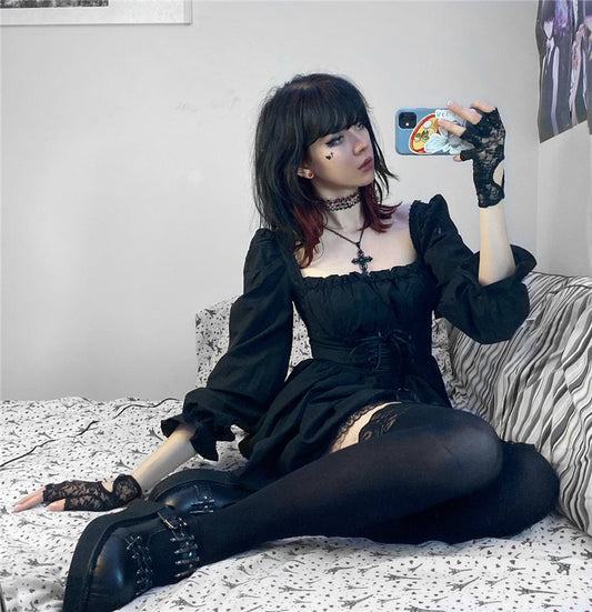 [@ramenshelz] Sweet Lovely Black Lace Princess Dress UB3474