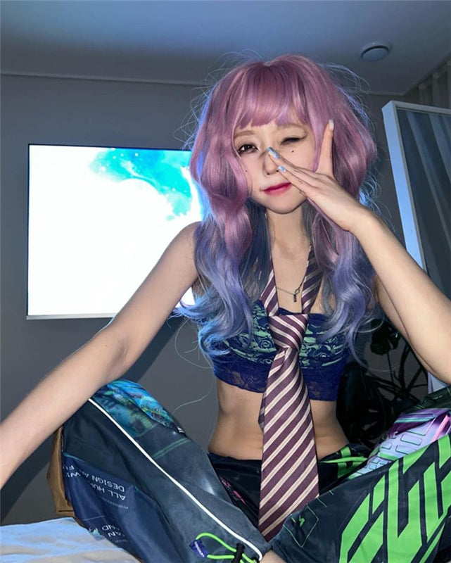 [@e.unjee] PURPLE GRADIENT BLUE LONG CURLY WIG UB3283