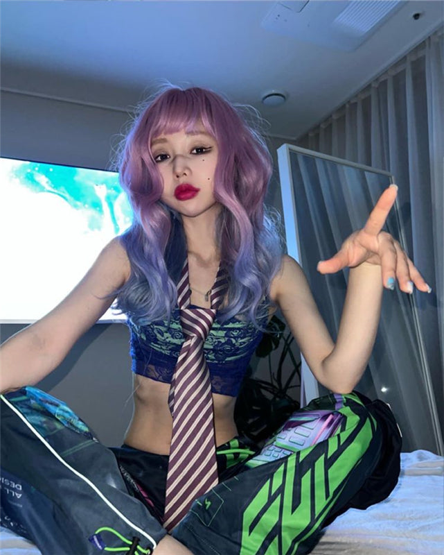 [@e.unjee] PURPLE GRADIENT BLUE LONG CURLY WIG UB3283