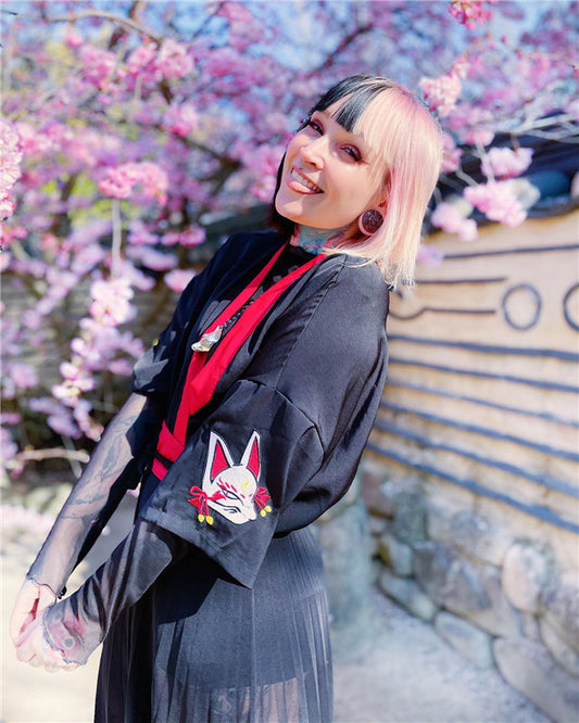[@ronyahmononoke] "HARAJUKU JAPANESE EMBROIDERED FOX" CARDIGAN K110806