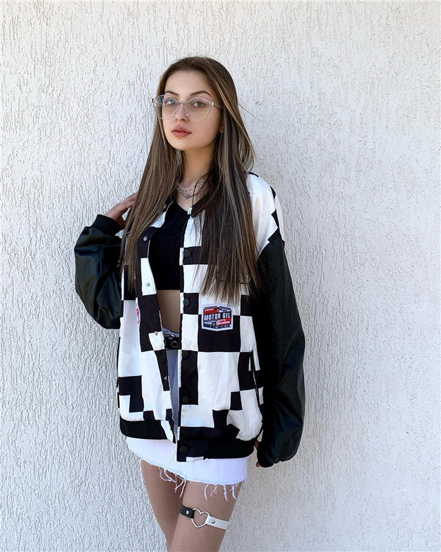 [@denitsa.vasileva] Retro black and white checkerboard jacket UB3449