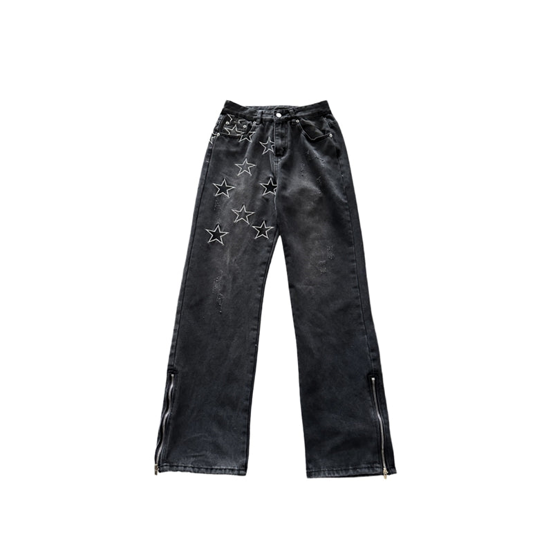 BLACK STAR PRINT LOOSE TROUSERS UB98026