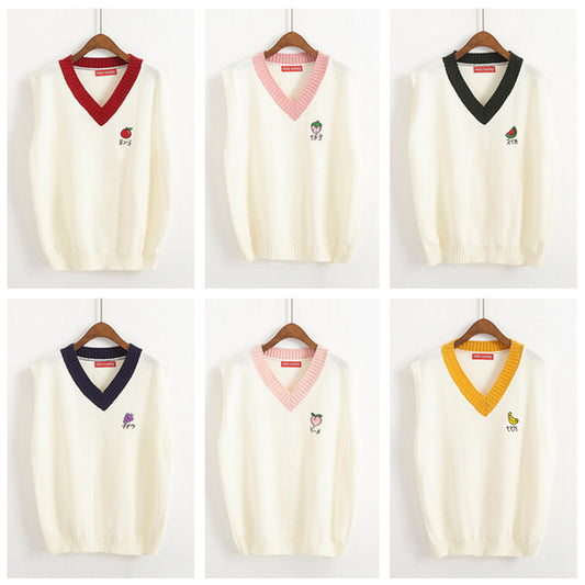 "EMBROIDERED FRUITS V-NECK" KNIT SWEATER VEST K082805