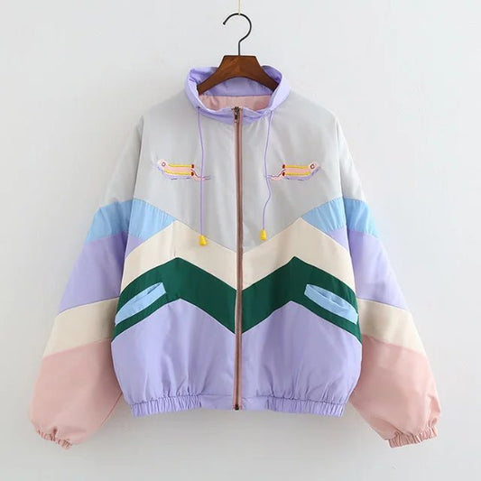 Color matching embroidery thin cotton jacket UB2059