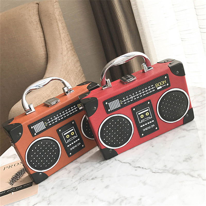 "RETRO FM RADIO" HARD SHELL METAL HANDLE CROSSBODY BAG K110504