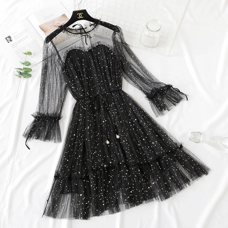 "5 COLORS FAIRY PAILLETTE LACE TULLE" DRESS K082301REVIEW