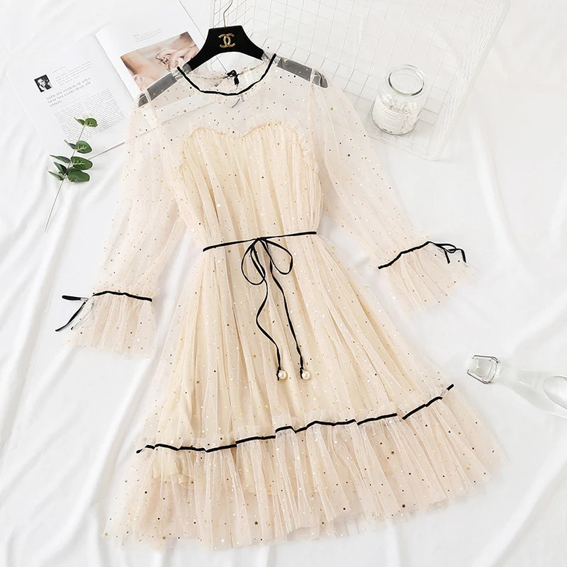 "4 COLORS FAIRY PAILLETTE LACE TULLE" DRESS K082301