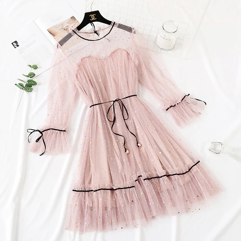 "4 COLORS FAIRY PAILLETTE LACE TULLE" DRESS K082301