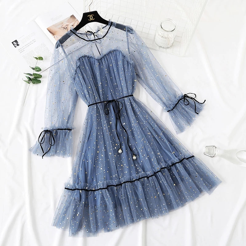 "4 COLORS FAIRY PAILLETTE LACE TULLE" DRESS K082301
