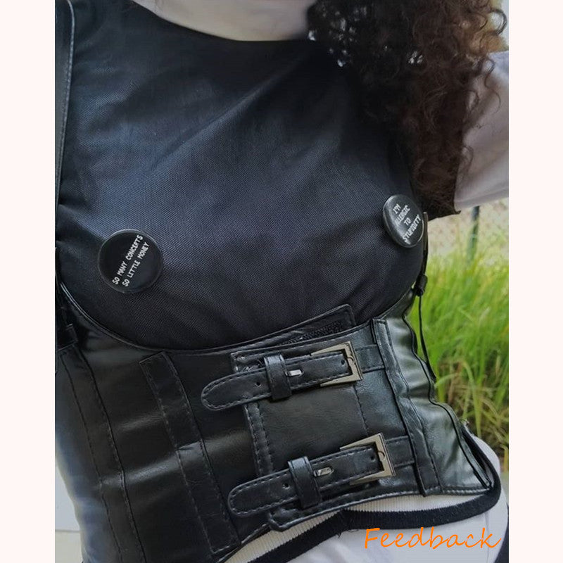 Punk Black Leather Buckle Vest Belt Girdle Corset K022803