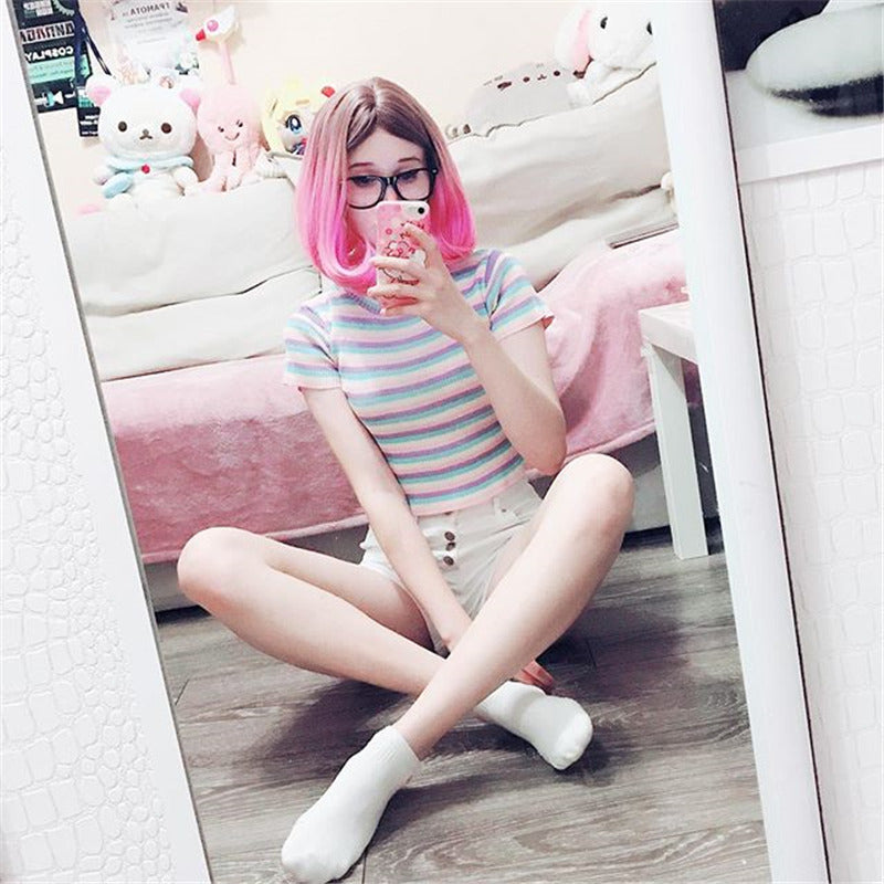 [@himecoser ] "PASTEL STRIPES" TEE K061501