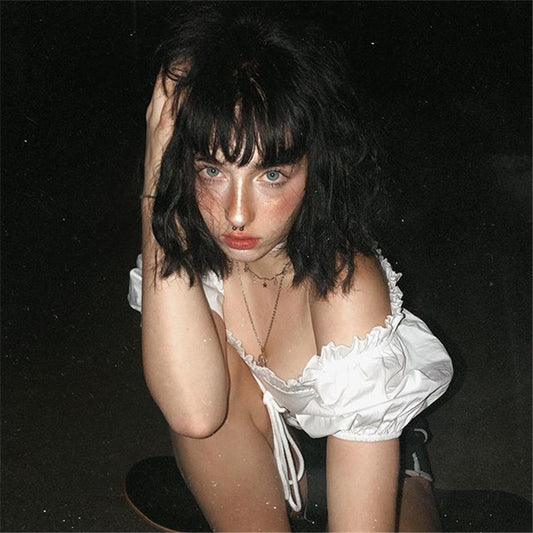 [@_nikiica_] "RETRO STRAPLESS PUFF SLEEVE HIGH WAIST" TOP K051805REVIEW