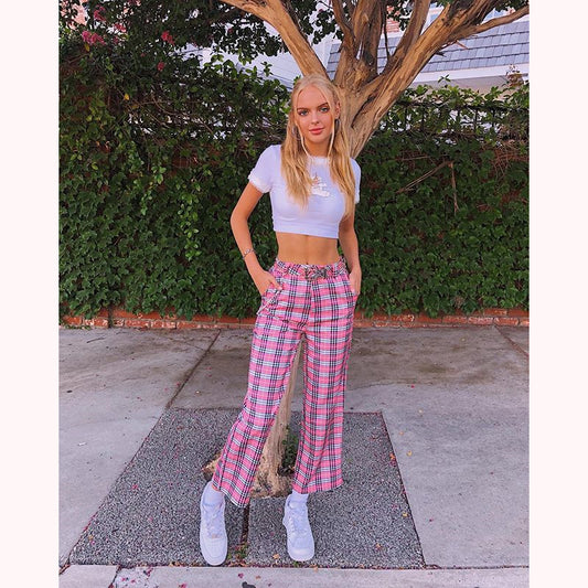 [@jessicabelkin] "HARAJUKU PINK PLAID CHAIN" STRAIGHT PANTS K060706REVIEW
