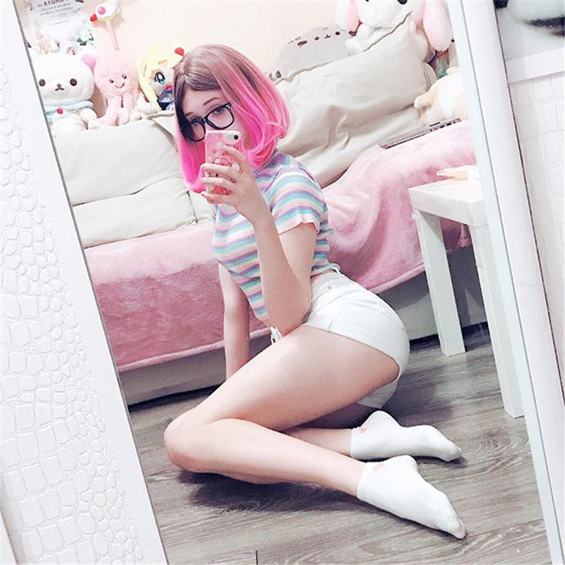 [@dollish_fox] "PASTEL STRIPES" KNITTED TEE K061501REVIEW