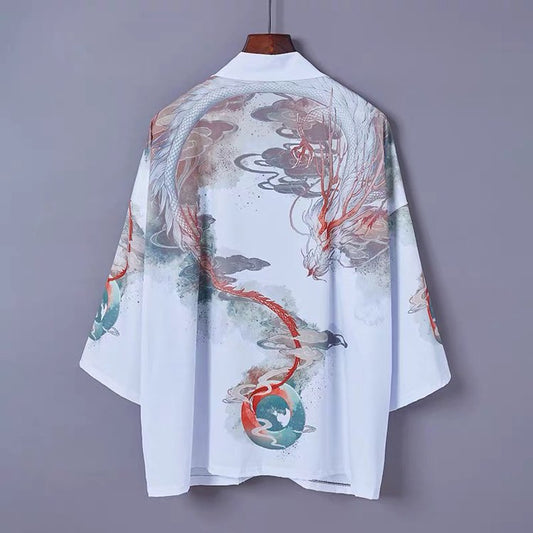 Dragon Print Kimono Outerwear Sun Protective Cardigan UB7326