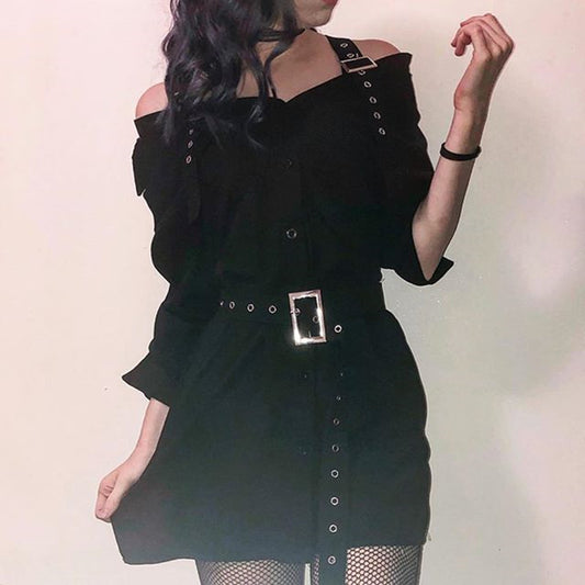 "BLACK GOTHIC OFF SHOULDER" SHIRT DRESS K082201REVIEW