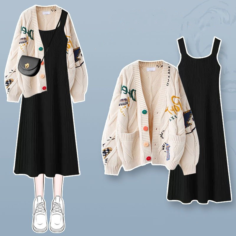 Harajuku knitted cardigan + suspender skirt two-piece set  UB96022