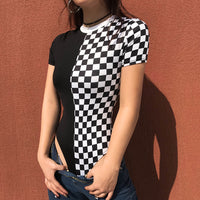 "CHECKERS BLACK AND WHITE CONTRAST" SHORT-SLEEVED BODYSUIT K092510