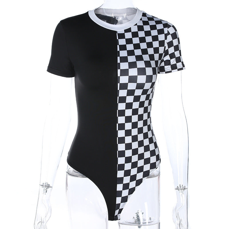 "CHECKERS BLACK AND WHITE CONTRAST" SHORT-SLEEVED BODYSUIT K092510
