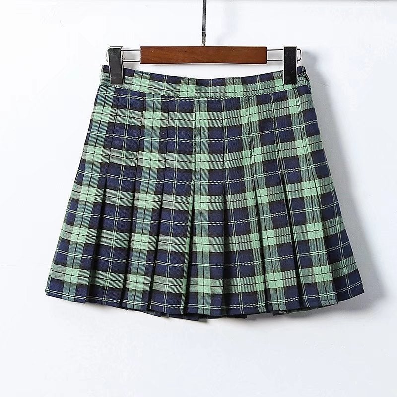 [@ferhelders] Retro Purple Gray Green Plaid High Waist Skirt W010428