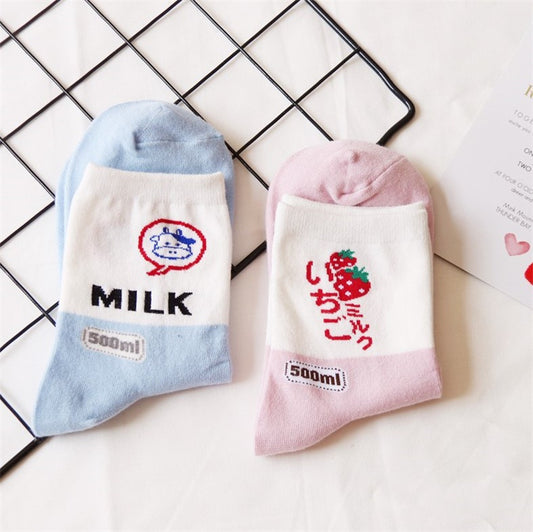 "KFASHION MILK / STRAWBERRY" COTTON SOCKS K111816
