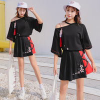 "CHERRY BLOSSOM EMBROIDERED" TOP + PLEATED SKIRT SET K092512