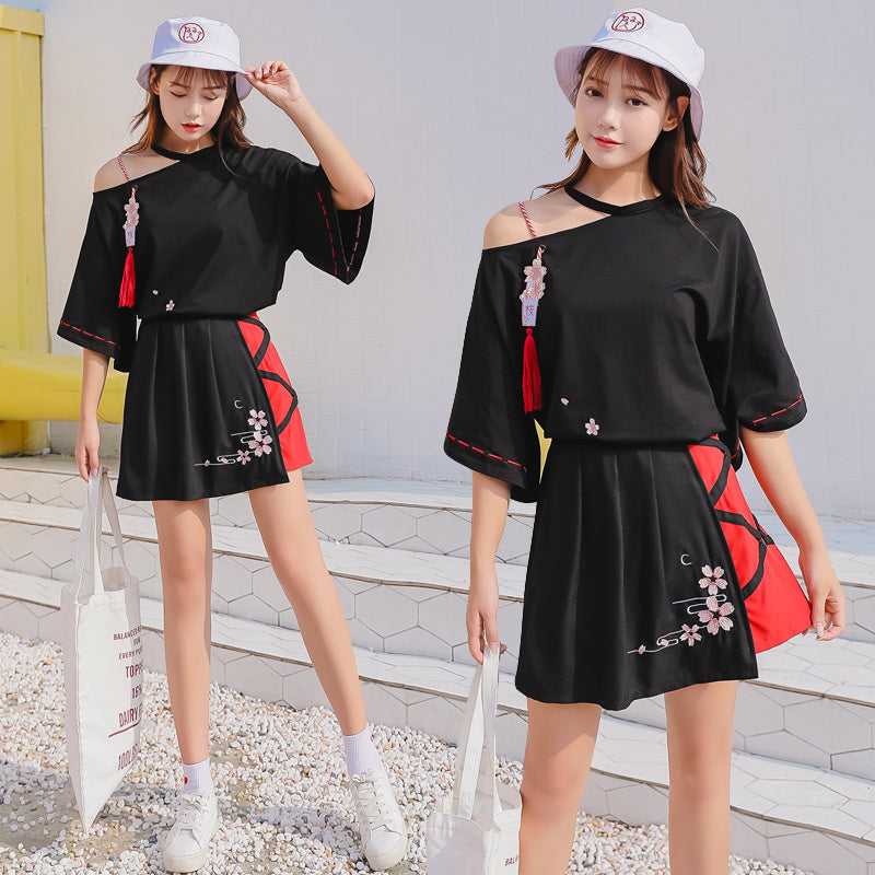 [@mochichuu] "CHERRY BLOSSOM EMBROIDERED" TOP + PLEATED SKIRT SET K092512REVIEW