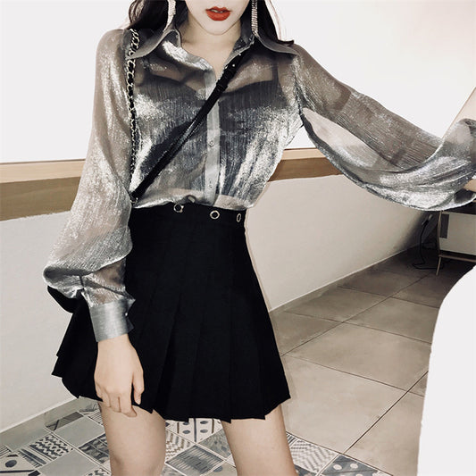 "SILVER GREY LANTERN SLEEVE SUNSCREEN" SHIRT CARDIGAN K082105