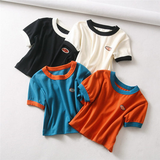 "VINTAGE CONTRAST COLOR KNIT" CROP TOP K060907