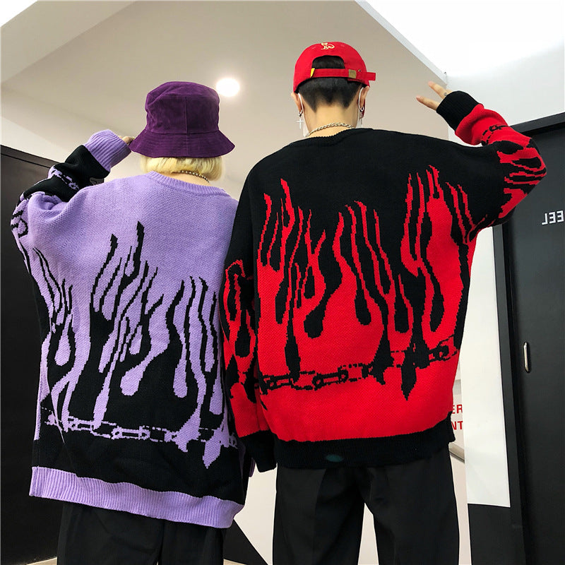 "FLAME RED PURPLE" PULLOVER SWEATER K071310