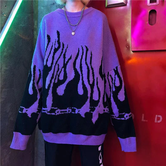 Flame Red Purple Pullover Sweater  UB96051