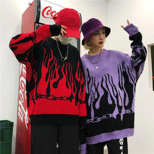 Flame Red Purple Pullover Sweater  UB96051