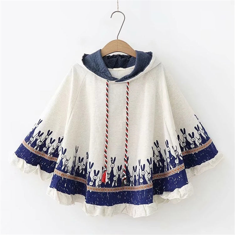 "WHITE/GREY/NAVY KAWAII BUNNY EARS" HOODIE CLOAK K100311