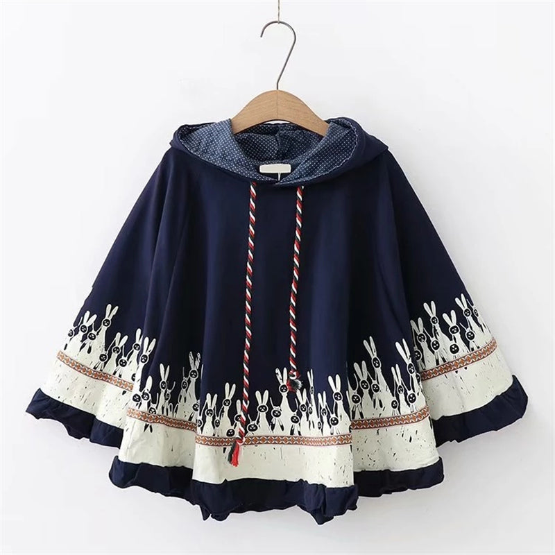 "WHITE/GREY/NAVY KAWAII BUNNY EARS" HOODIE CLOAK K100311