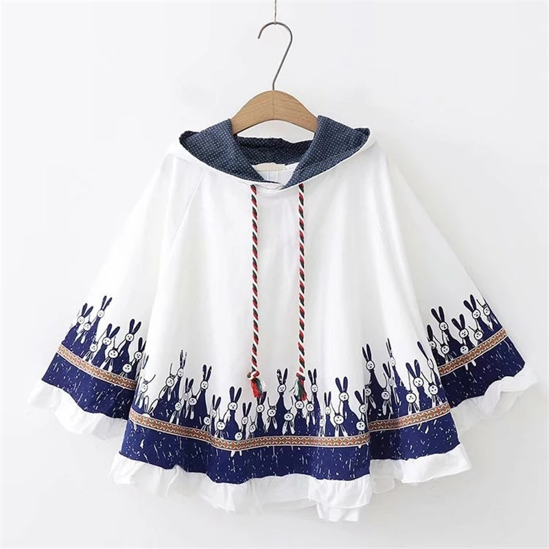"WHITE/GREY/NAVY KAWAII BUNNY EARS" HOODIE CLOAK K100311