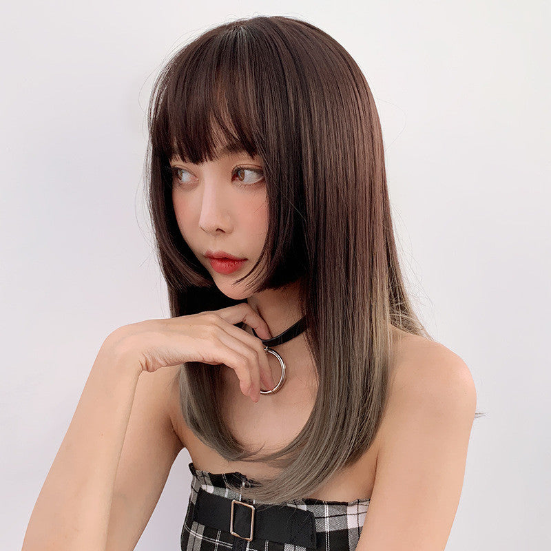 GRADIENT BROWN GRAY LONG STRAIGHT WIG UB3330