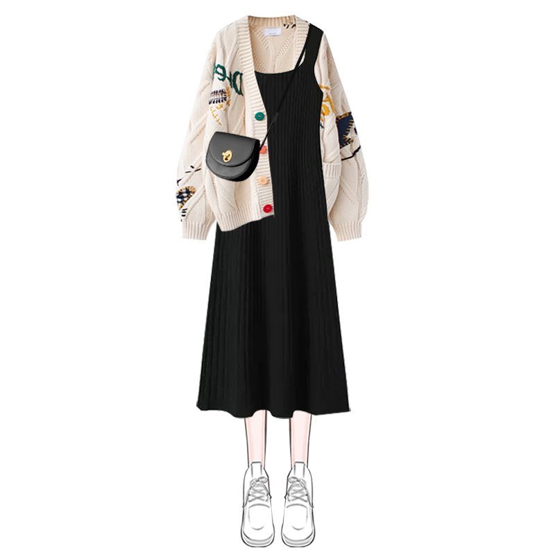 Harajuku knitted cardigan + suspender skirt two-piece set  UB96022