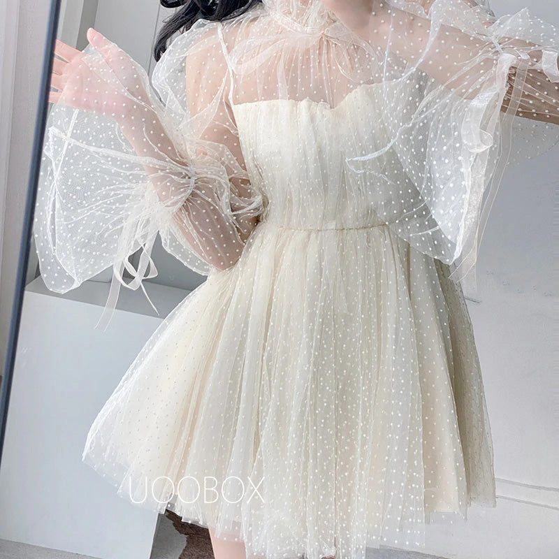 Dot Mesh Bow Fairy Dress UB6252