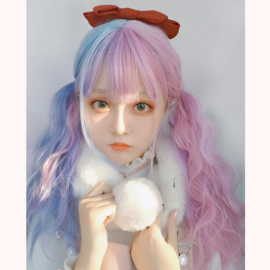 "PINK BLUE LONG CURLY" WIG D051221